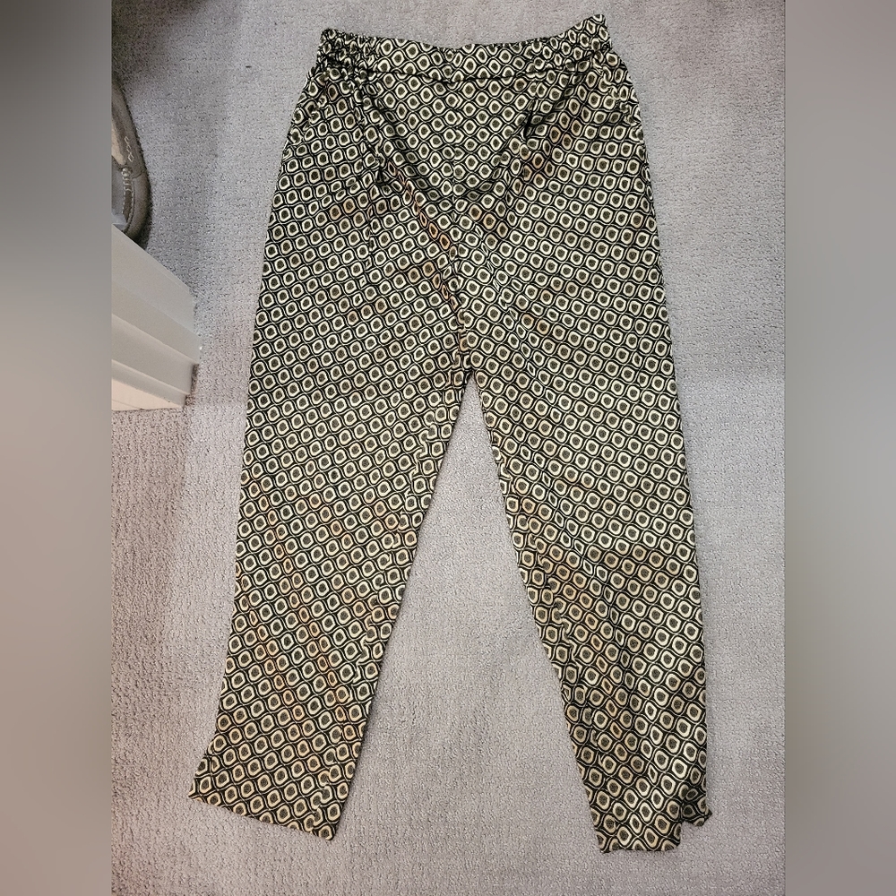 Anthropologie Larkin Gold Jacquard pull-on Trousers, High Waist, Small